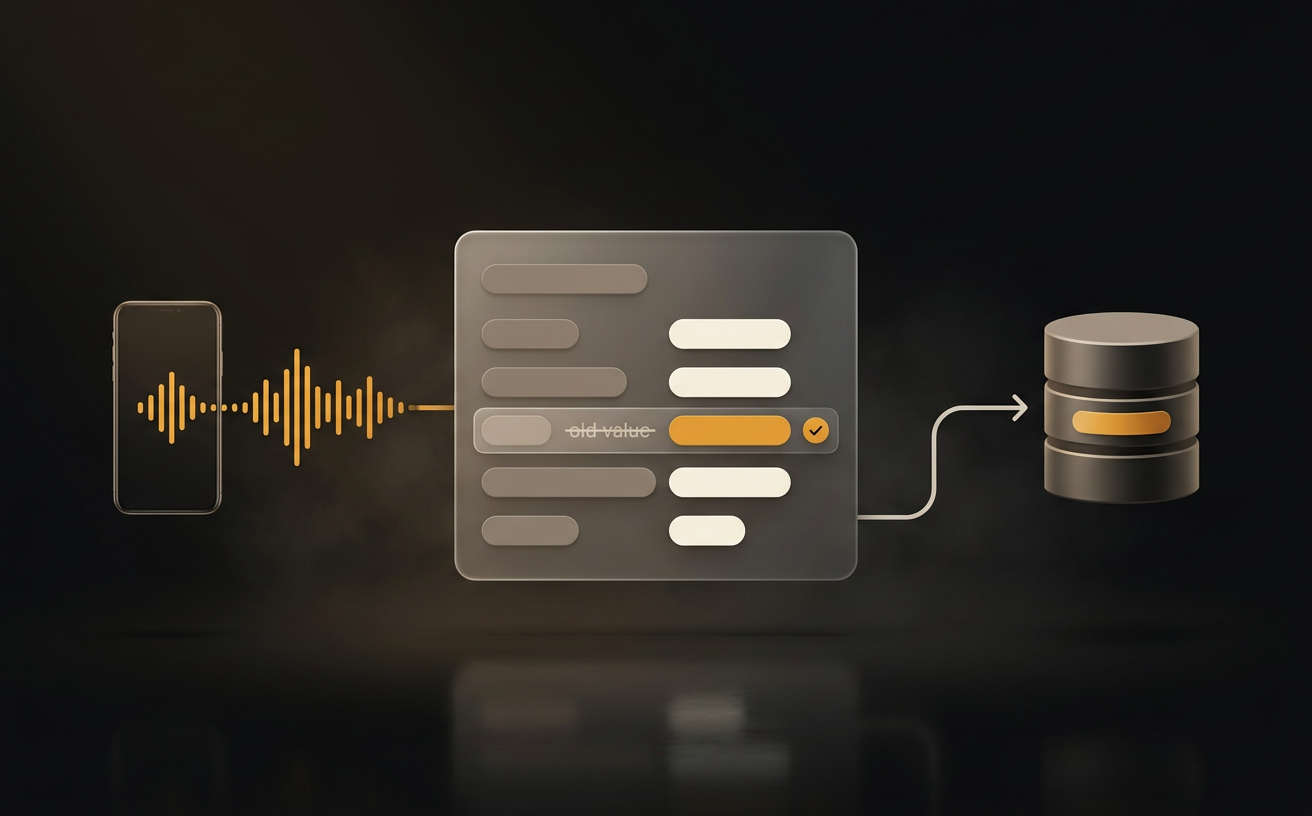 An AI call confirms a changing fact and writes a structured update back to the project record